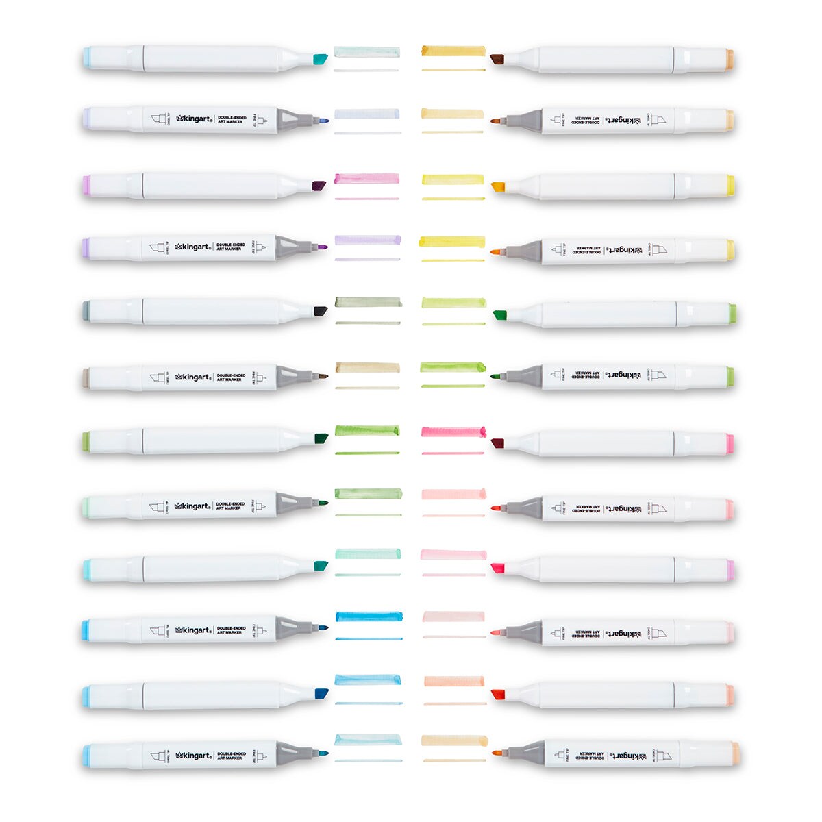 KINGART&#xAE; PRO Double-Ended Art Alcohol Markers, 24 Pastel Palette Colors with Both Fine &#x26; Chisel Tips and Superior Blendability
