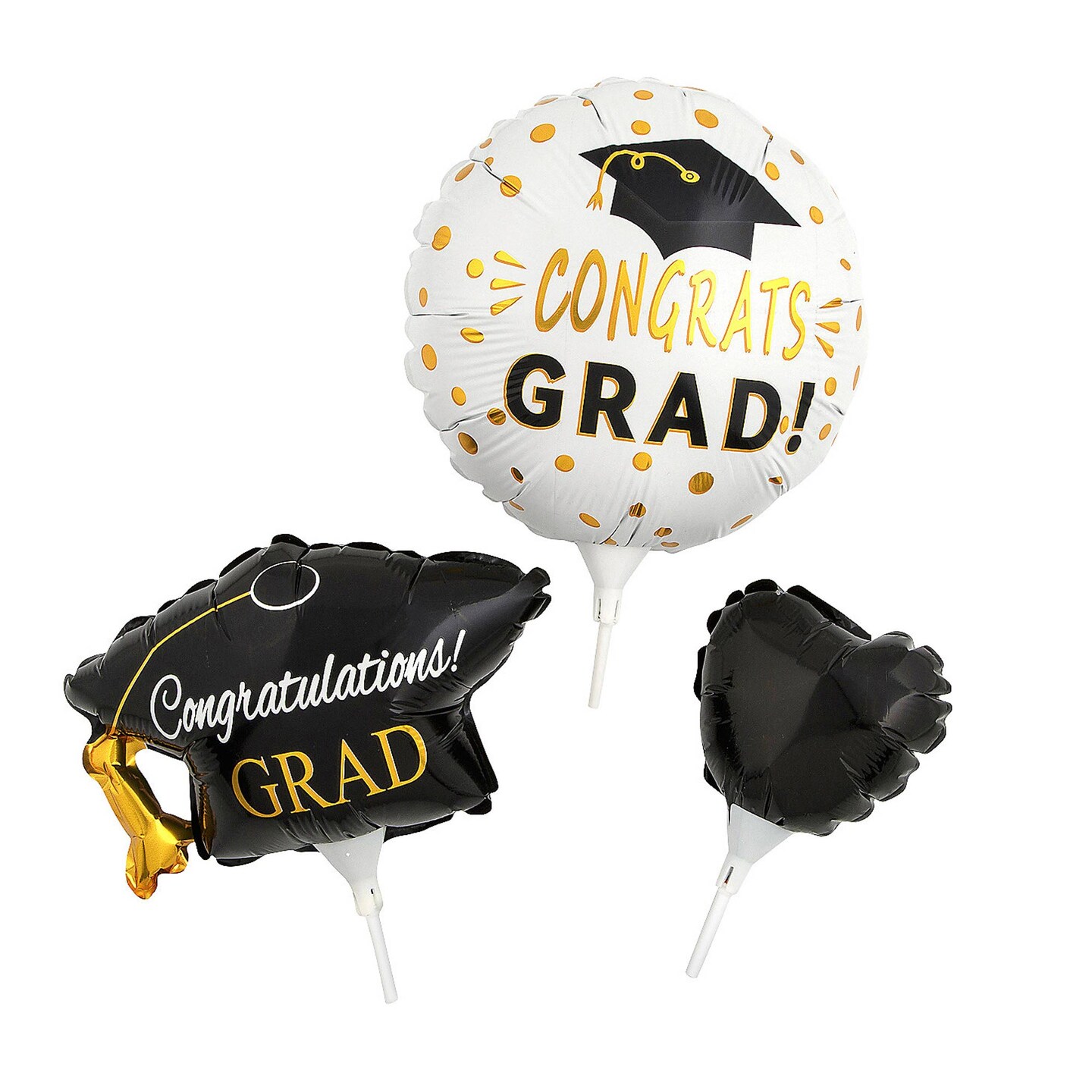 Graduation Party Mylar Stick Balloons Assortment 3ct, 8.5&#x22; x 15&#x22;