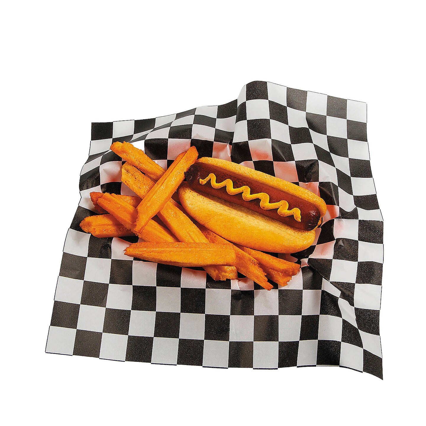 12&#x22; x 12&#x22; Black &#x26; White Checkered Food Basket Liners 12 Pieces