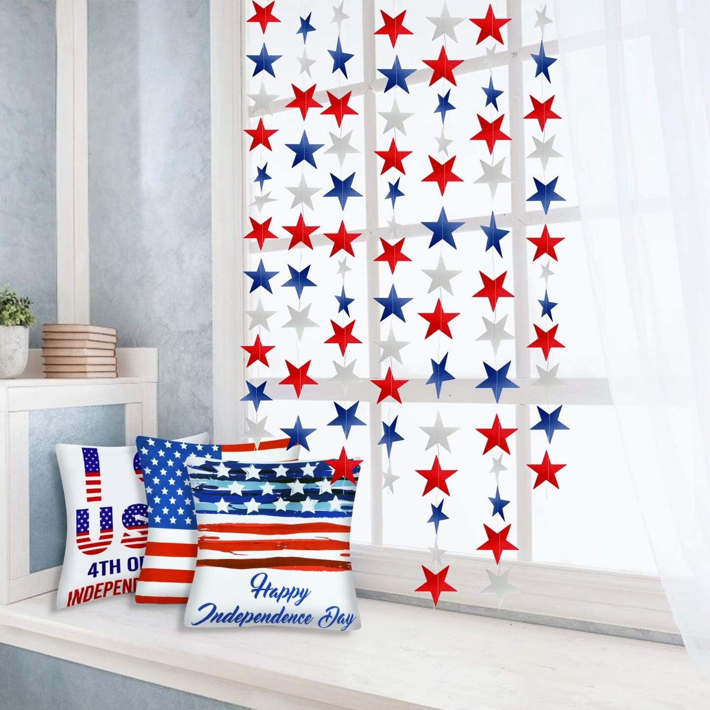 10-Pack Patriotic Star Garland (130ft) - Red, White & Blue 250th Anniversary Streamers