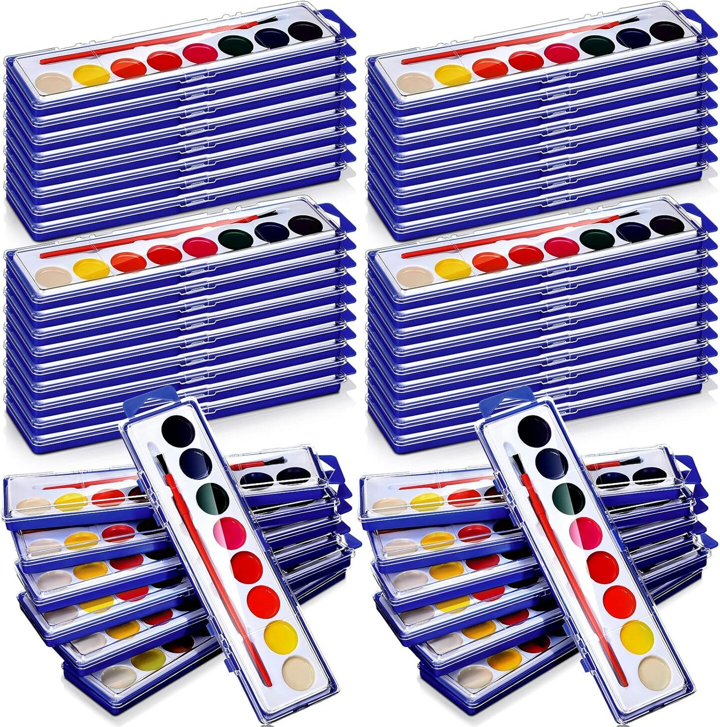 48 Pieces Watercolor Paint Sets for Valentine's Day Gifts 8 Washable Water Color Paints Washable Bulk with Paintbrushes