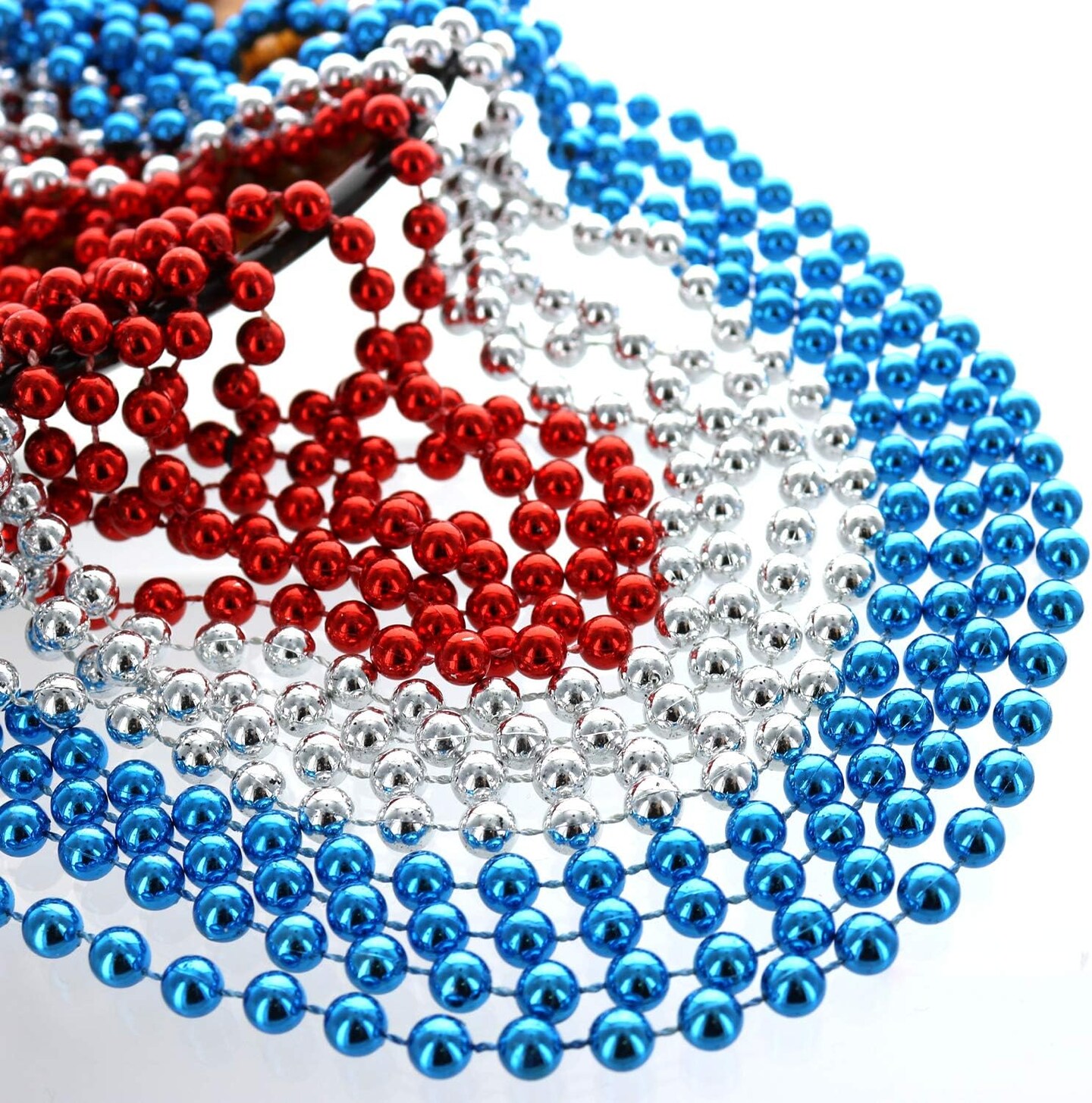 Beaded Necklaces, Bulk Mardi Gras Party Beads Necklaces, July 4th Party Beaded Necklaces, Patriotic Bead Necklaces