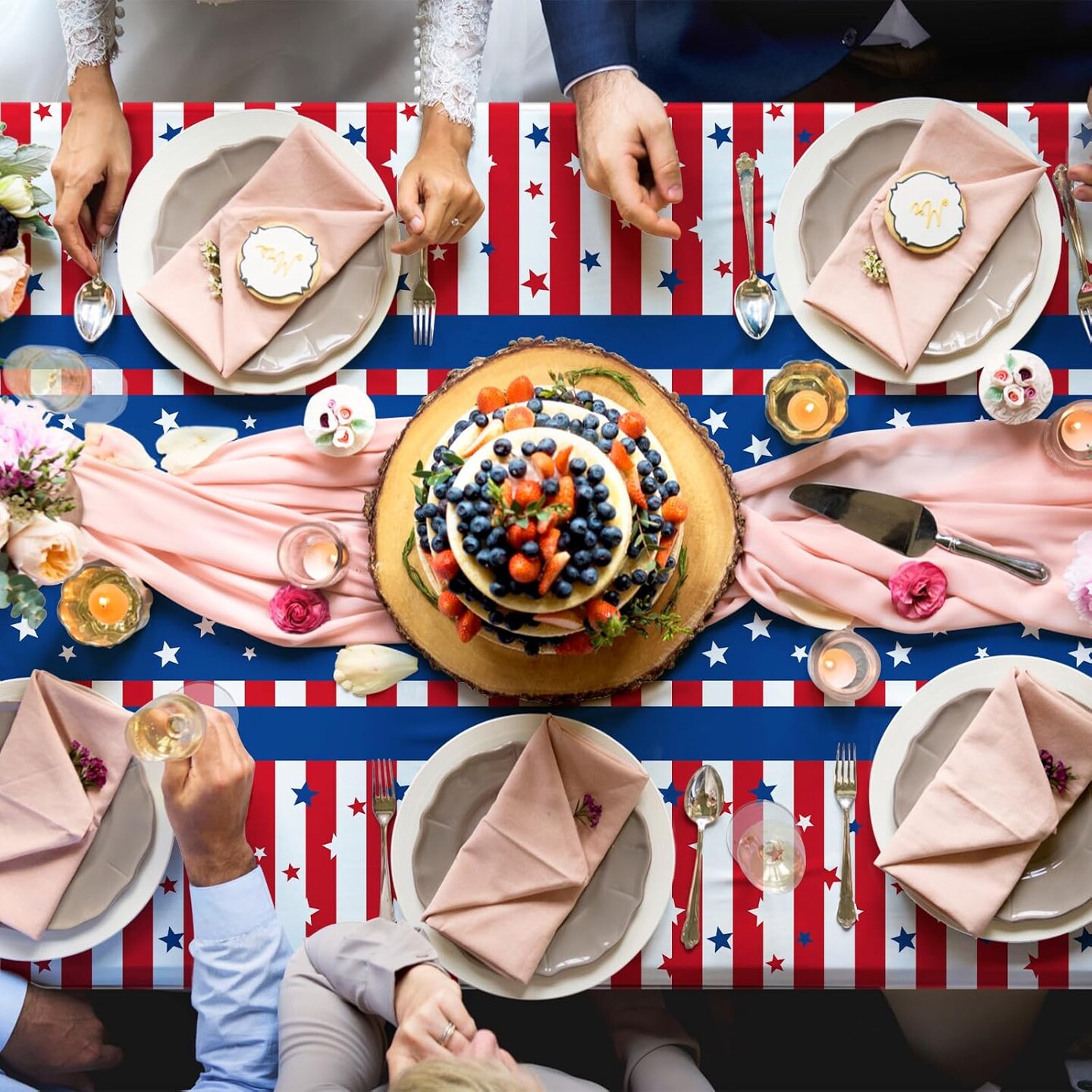 3-Piece 54 x 108 Inch American Flag Plastic Tablecloth - Stars and Stripes Design, Disposable Rectangle Table Cover for Dining, Picnic