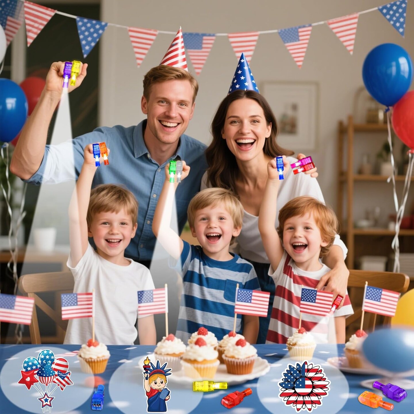 32Pcs 4th of July Light up Accessories, Finger Lights Patriotic Party Favors for Kids Red White and Blue Glow in the Dark Party Supplies for 4th Fourth of July Memorial Day Party Favors Decorations