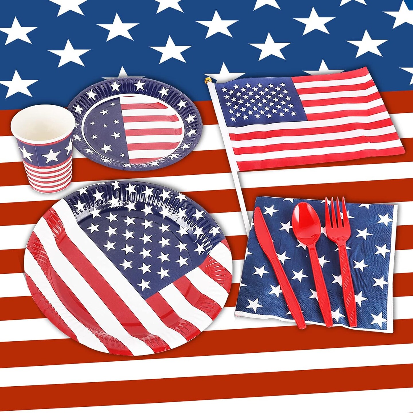 4th of July Decorations, 3 Pack Fourth of July Tablecloth American Flag Plastic Table Cloth,