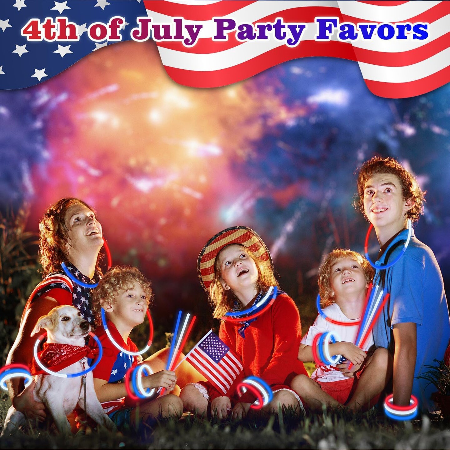 4th of July Red White Blue Glow Sticks Party Favors Supplies 150 PCS,Light Up Bracelets Necklaces Accessories Decorations for Kids