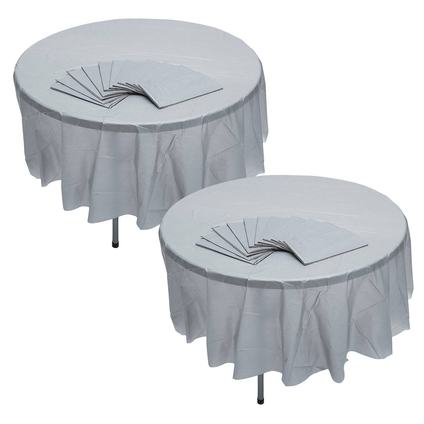 6 Ft. 10&#x22; Bulk 12ct Silver Round Disposable Plastic Tablecloths
