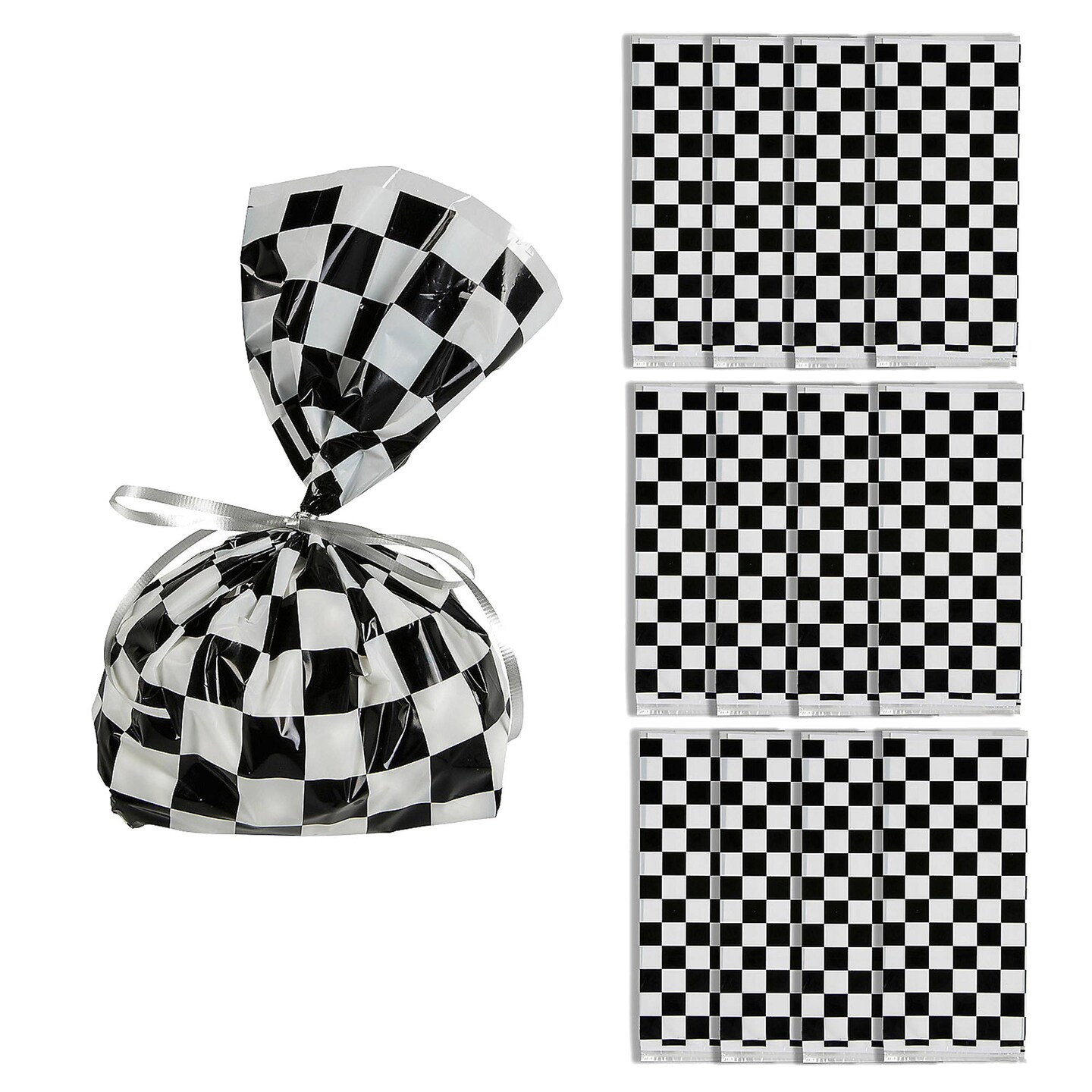 5" x 11 1/2" Black and White Checkered Cellophane Bags 12 Pieces