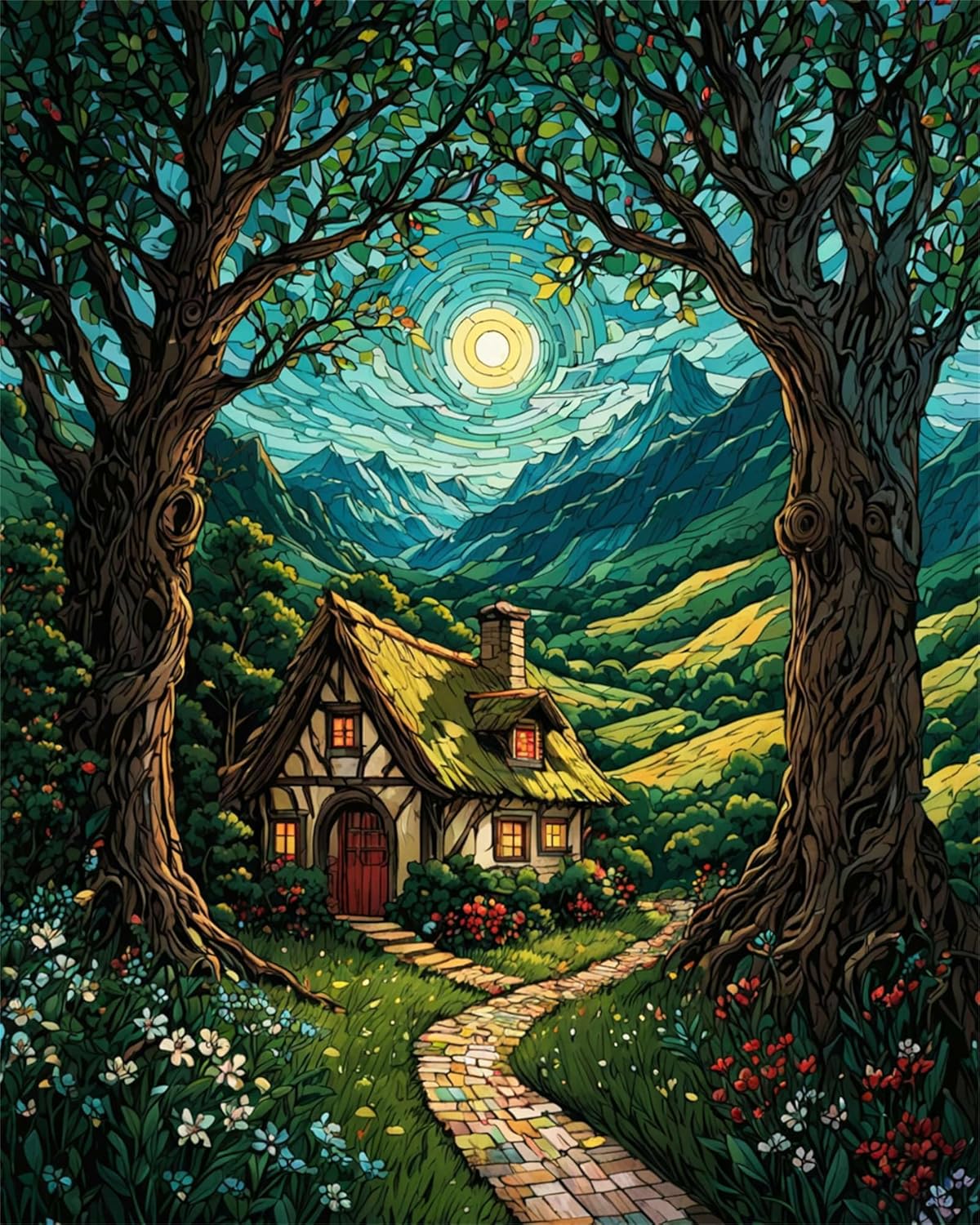 Landscape Paint by Numbers Kit for Adults Beginner Moon Forest Adult Paint by Number Kits On Canvas Adults' Paint-by-Number Kits DIY Oil Painting Kits for Gift Wall Decor 16x20 Inch