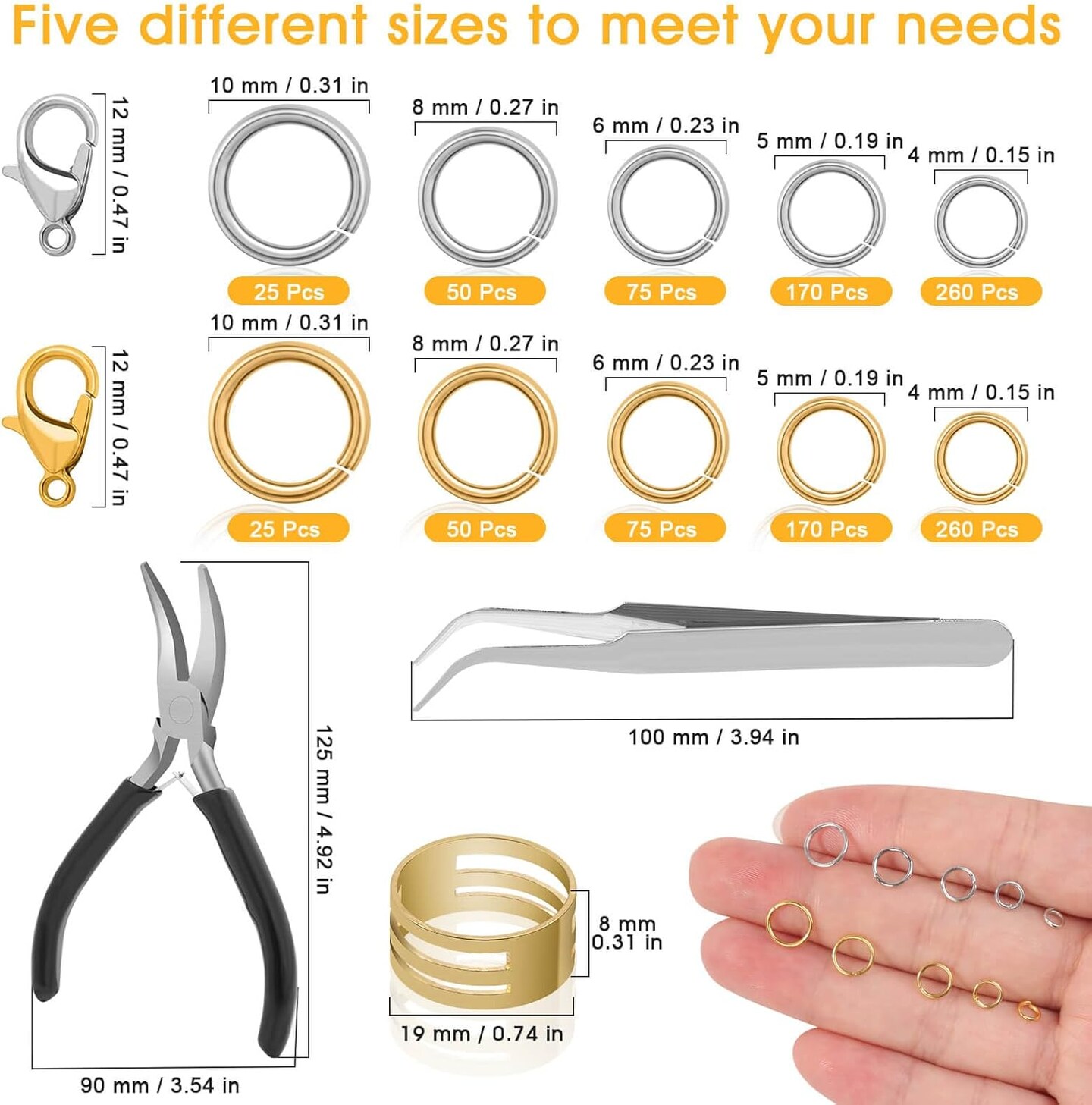 Jump Rings for Jewelry Making Supplies and Necklace Repair with Jump Ring Pliers and Open Jump Ring(1200Pcs Silver and Gold)