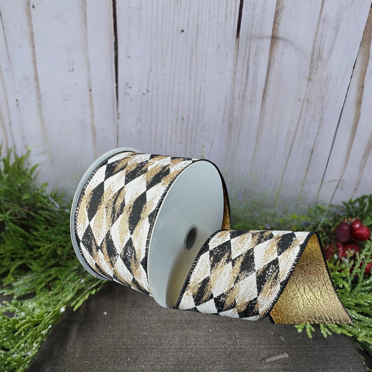 2.5&#x22; Antique Harlequin Ribbon: Black (10 Yards)