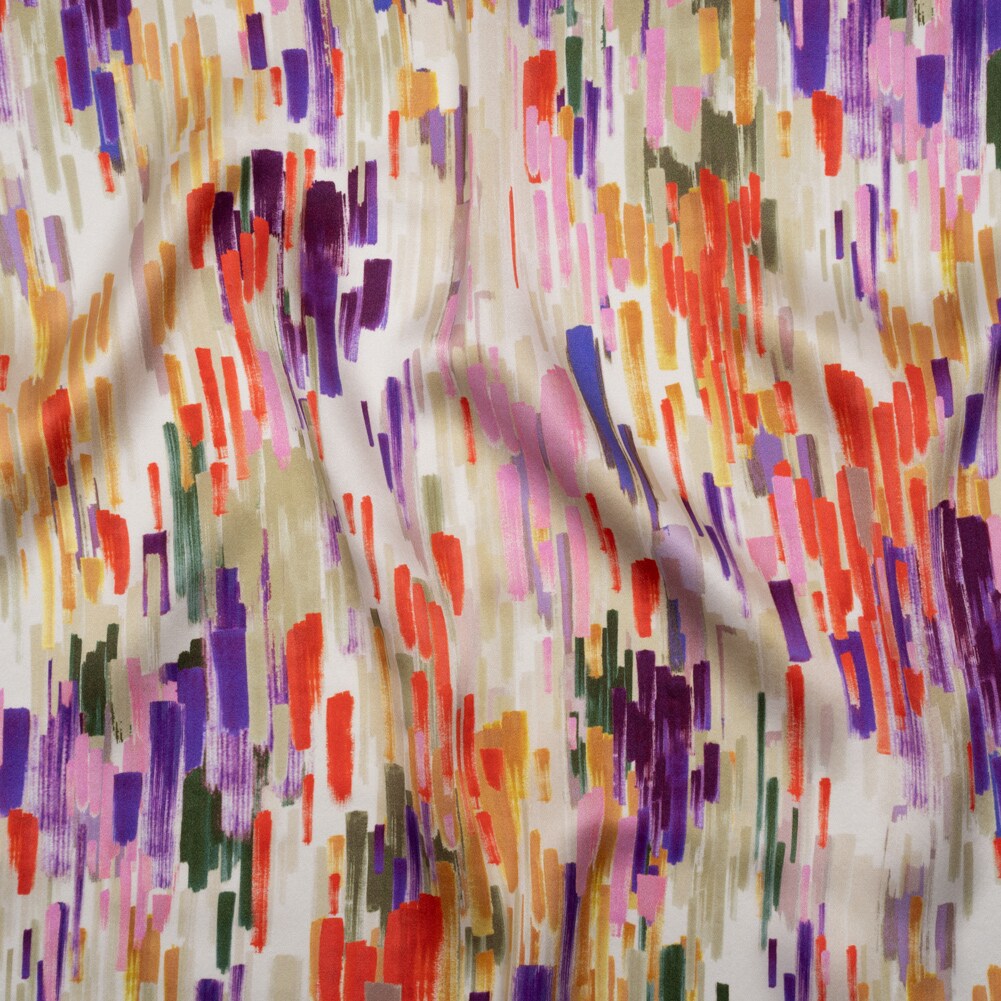 1 Yard Silk Charmeuse 16MM Plum Purple, Green & Scarlet Painted Striations Italian 53" Inches Wide