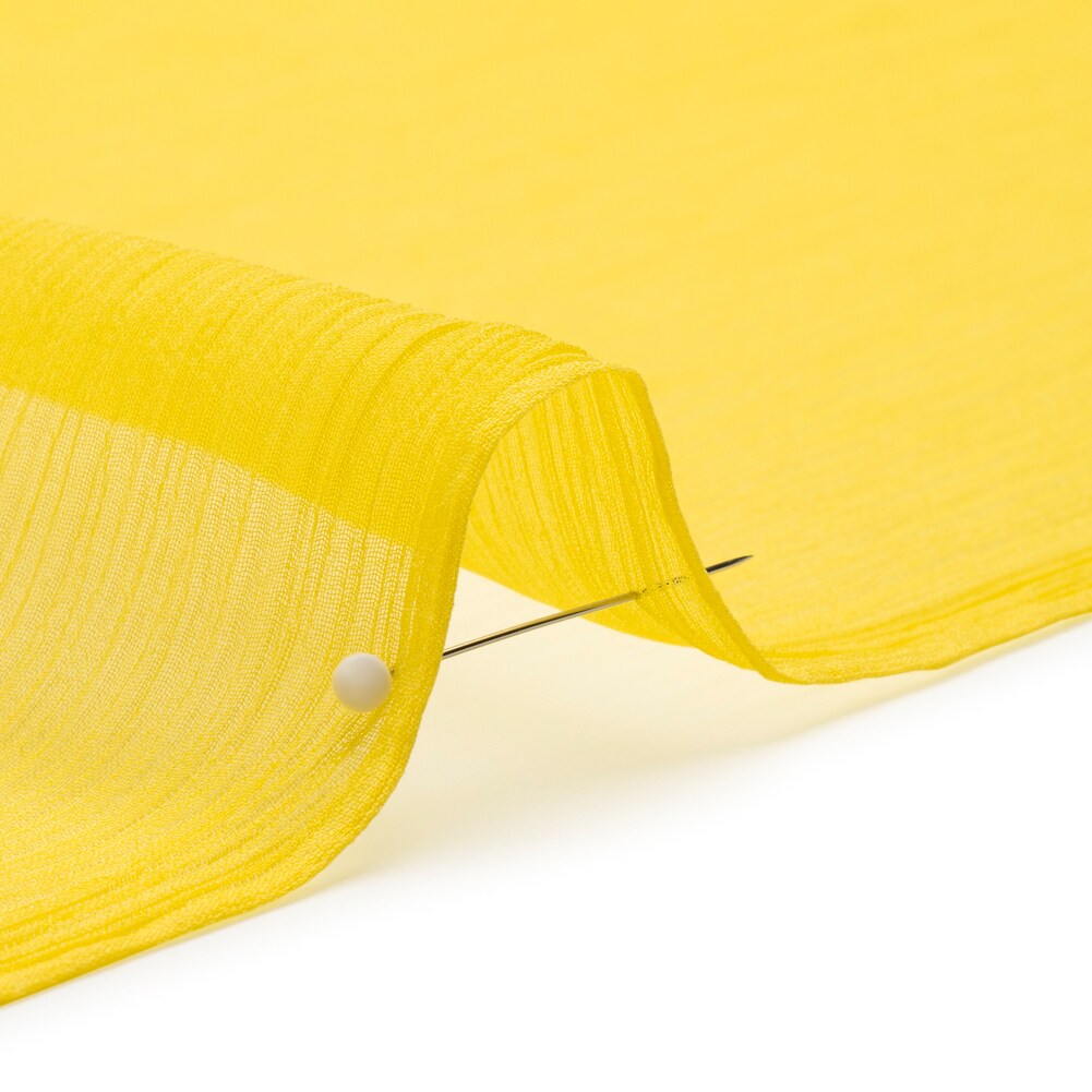 1 Yard Buttercup Yellow Crinkled Silk Chiffon Sheer Fabric, 43 Inches Wide