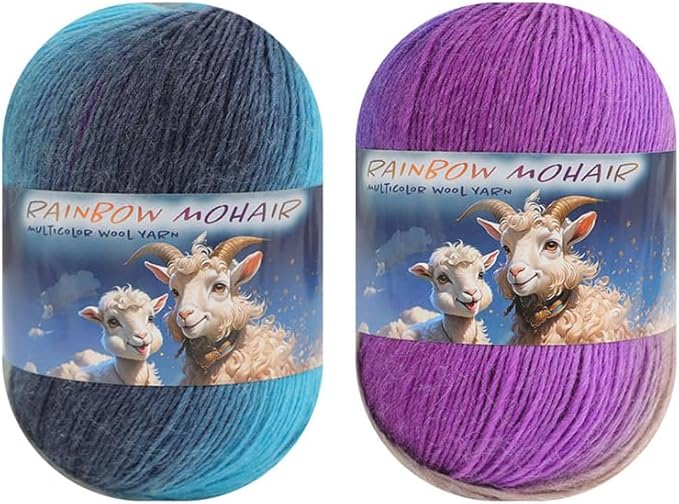 3pk Rainbow Mohair Multicolor Wool Yarn 90% Wool 10% Acrylic by Sunny Cat for Knitting and Crochet (213 Velvet Dawn)