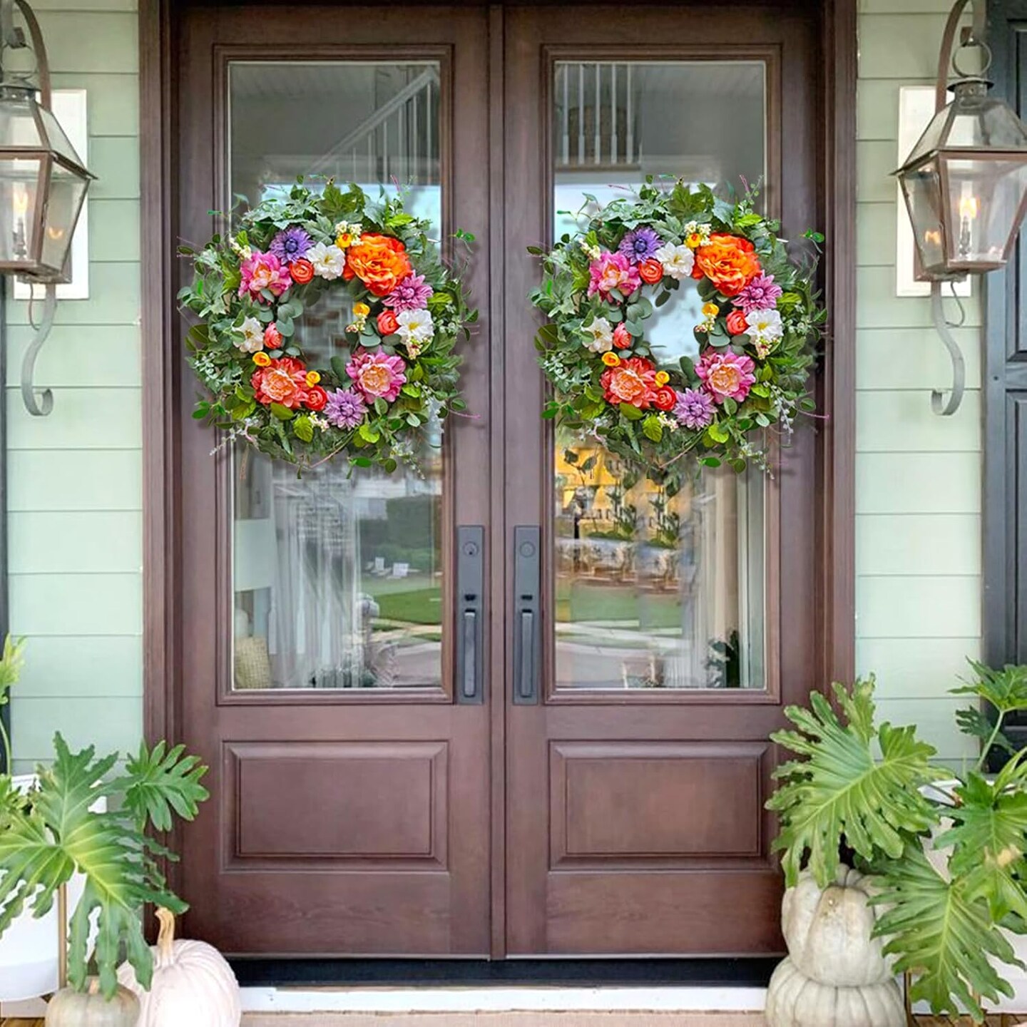 Spring Wreaths for Front Door 24 Inch Spring Wreath with Peony, Dahlia, and Rose