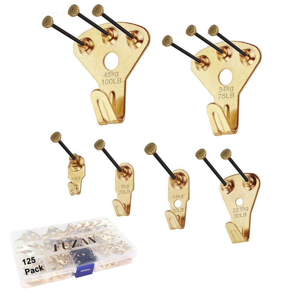 125 pcs Picture Hangers, Heavy Duty Picture Hanging Kit with Nails, Professional Picture Hanging Kit on Wooden/Drywall for Canvas, Office Pictures, Clock, House Decoration, Holds 10-100 lbs