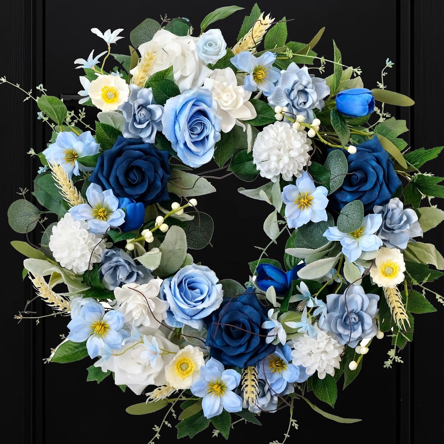 22 Inch Spring/Summer Floral Wreaths for Front Door,Artificial Decoration Wreath with Rose Dahlia Hydrangea