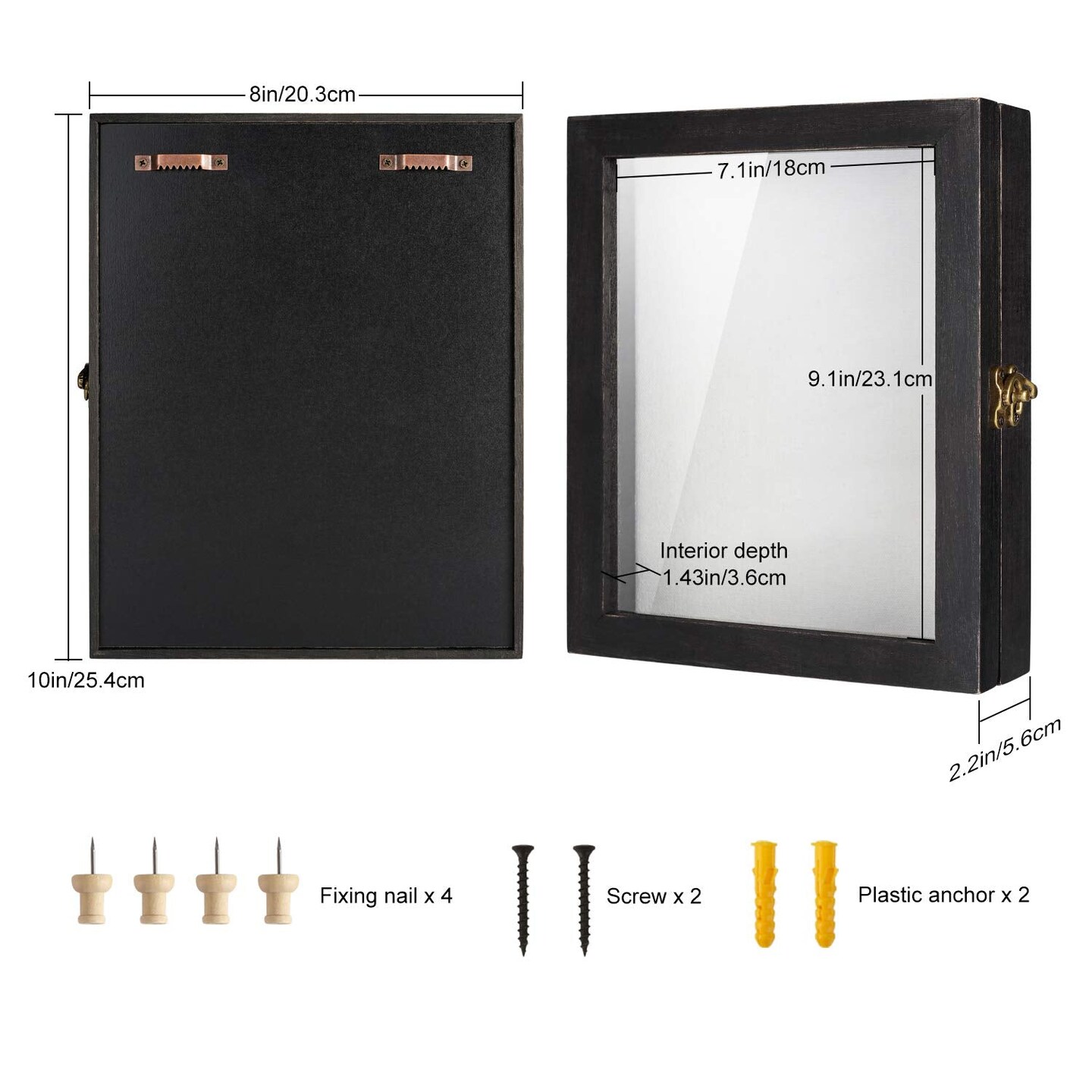 Shadow Box for Flowers 8 x 10 Shadowbox Display Case Picture Frame with Glass Window Door Wedding Bouquet Memorabilia Medals Military Photos Memory Box for Keepsakes - Rustic Black