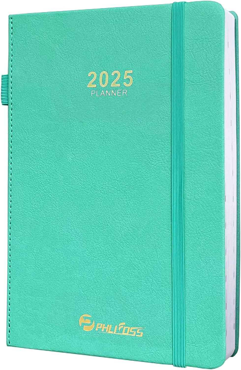 2025 Daily Planner/Calendar, One Page Per Day, Daily Monthly Agenda Planner with Time Slots and Monthly Tabs, Jan - Dec 2025, 5.7&#x22; x 8.25&#x22; Appointment Book, Leather Cover (2025-Lake Green)