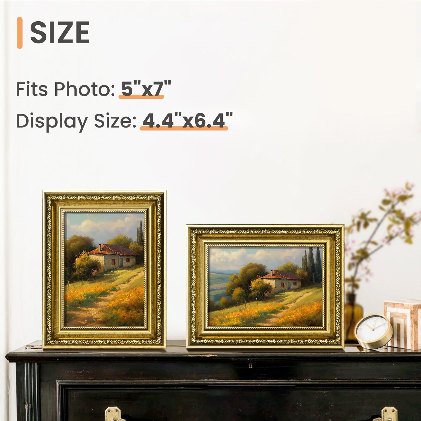 5x7 Picture Frame with Real Glass, Ornate Vintage 5 x 7 Photo Frames for Wall Decor or Tabletop Display, Gold, 2 Pack