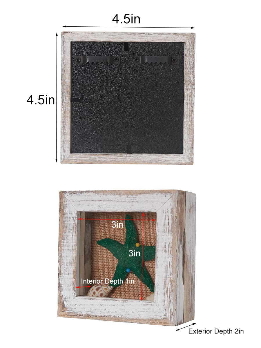 Tiny Shadow Box, Square Display Size 3x3 Shadow Box Frame with Glass, Small Shadow Box Display Case with Door for Shells Taxidermy Keepsake Photos Tickets Coins-Vintage White