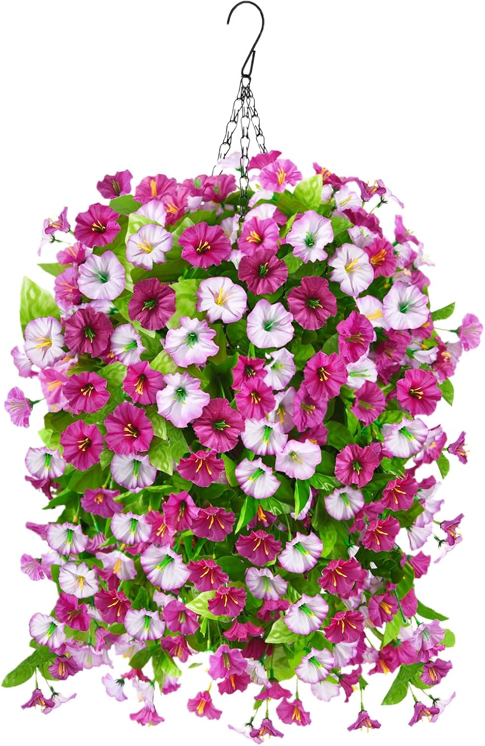 Artificial Faux Hanging Flowers Plants Baskets for Outdoor Spring Summer Decorations,Resistant Fake Morning Glory Silk Plants for Outside UV Resistant Patio Yard Home Porch Decor(Light Purple) 16"D x 16"W x 27"H