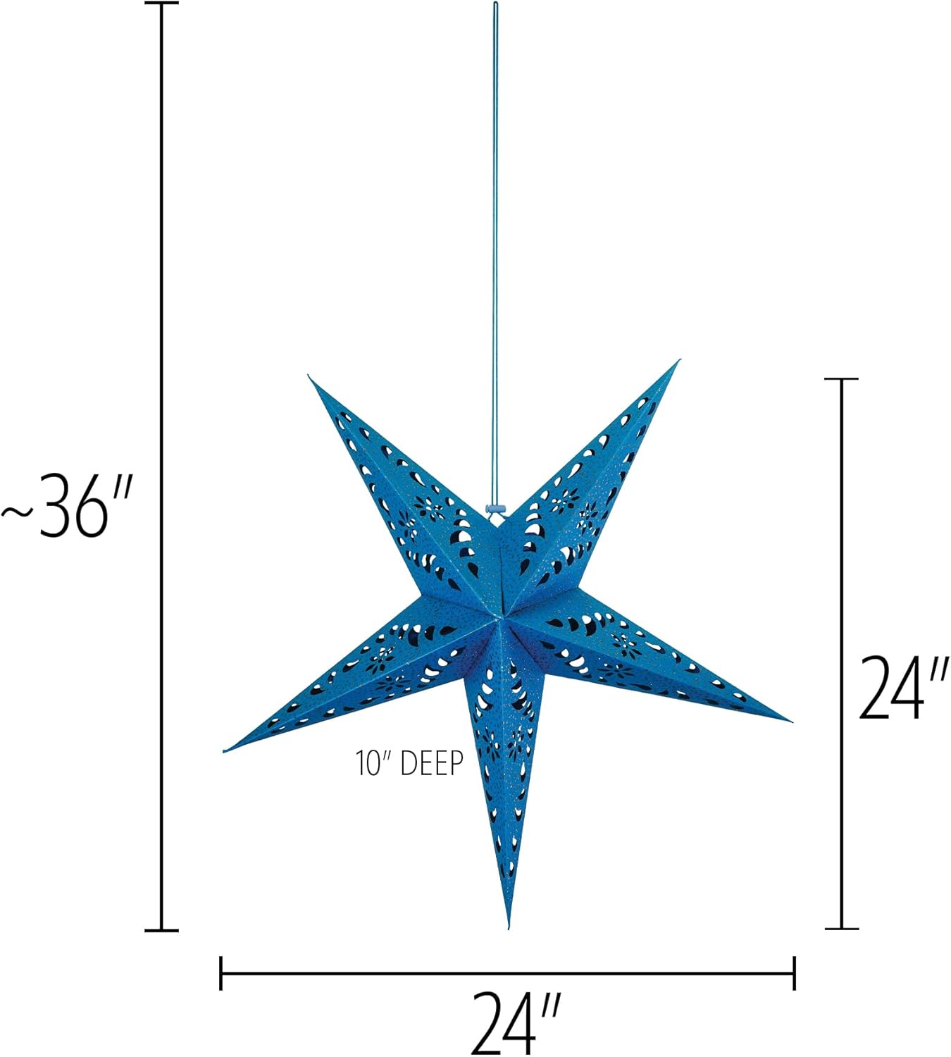 In the Breeze 9177 &#x2014; Blue Paper Star Lantern &#x2014; Hanging Party and Home D&#xE9;cor with Painted Gold Accents &#x2014; Handmade, Dyed Paper