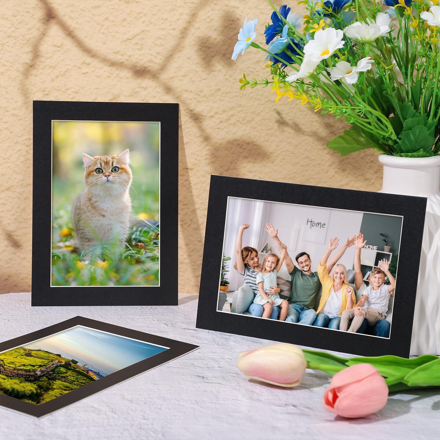 15 Pack 5x7 Black Picture Mats, Frame Mattes for 4x6 Pictures Display Photo Frame Mat Core Bevel Cut Mat Board Show Kit for Photos, Prints, Artworks