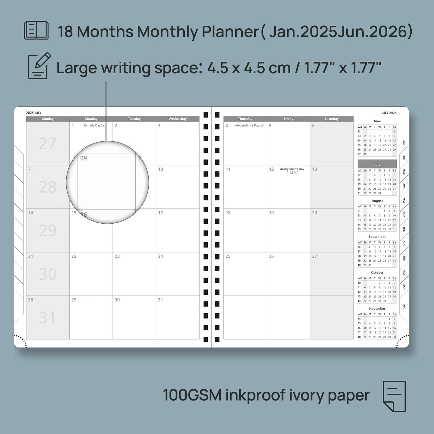 Monthly Planner 2025-2026 Large Size (8.5&#x27;&#x27; x 10.5&#x27;&#x27;) 18 Months Calendar (Jan 2025 - Jun 2026) - 4 Pages per Month with Monthly Expense &#x26; Notes, Vegan Leather Cover - Green