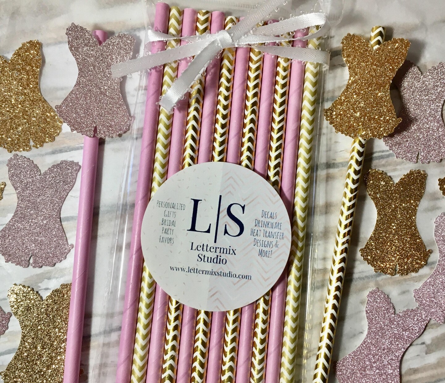 Blush and Gold Paper Straws, Bridal shower decor product 7