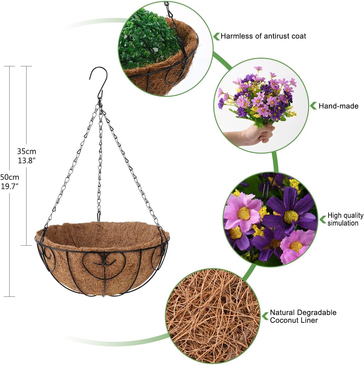 Artificial Hanging Flowers in Basket Outdoor Decoration,Fake Daisy Plants Arrangement,12inch Coconut Lining Pot,Outdoor Indoor Patio Lawn Garden Porch Summer Decor (Dark Purple)