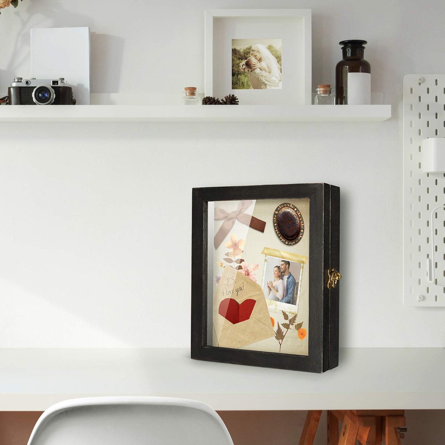 Shadow Box for Flowers 8 x 10 Shadowbox Display Case Picture Frame with Glass Window Door Wedding Bouquet Memorabilia Medals Military Photos Memory Box for Keepsakes - Rustic Black