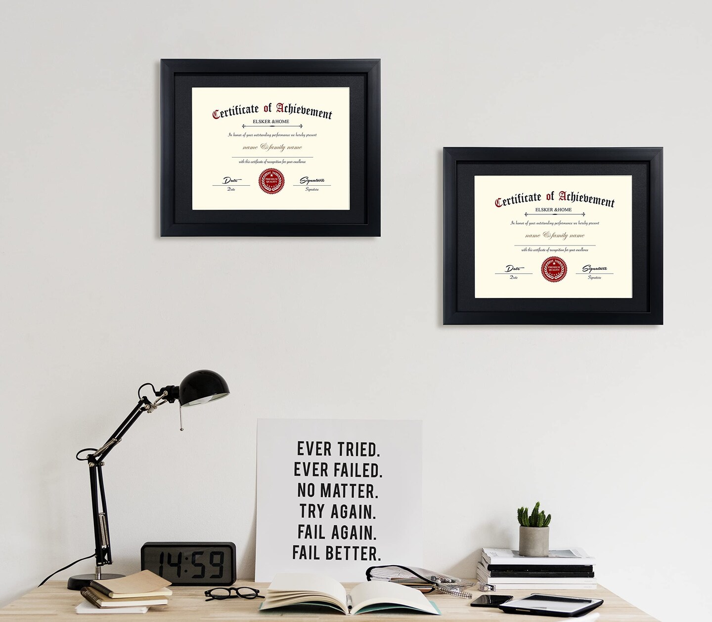 Certificate Frames 8.5 x 11 Black, Fits Diploma 8.5 x 11 with Mat or 11x14 without Mat, Document Degree Picture Award Frame with Glass for Tabletop or Wall Display