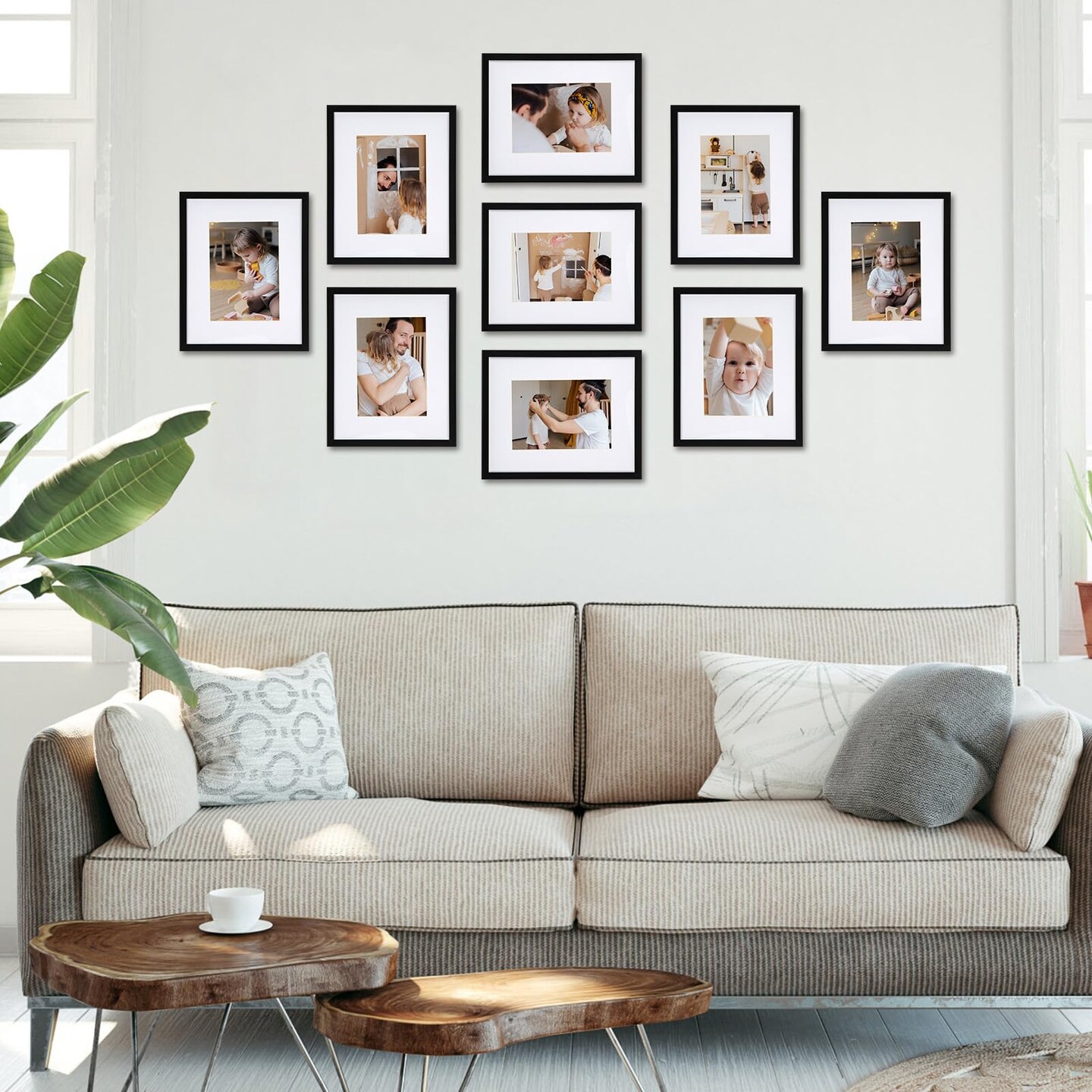 8x10 Black Picture Frame Set of 10, Bulk Collage Frames for Photos 5x7 with Mat or 8x10 without Mat, Table Top and Wall Mounting Decor