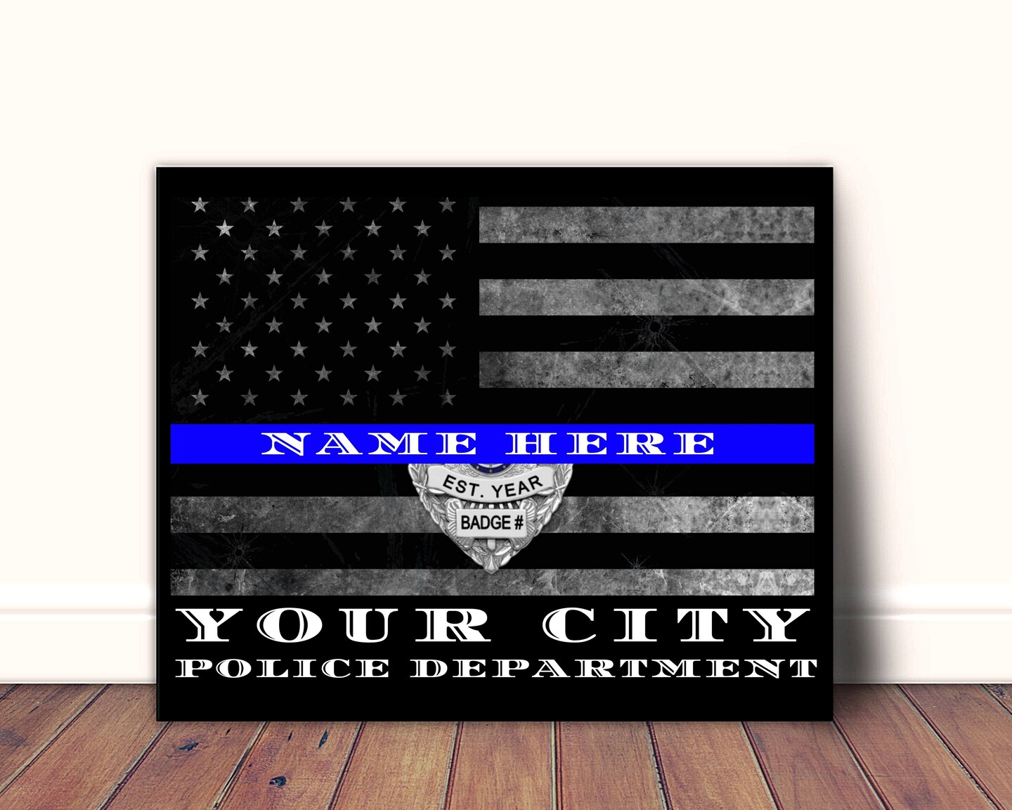 NYPD New York Police Officer Thin blue Line Flag Gift Frame Art