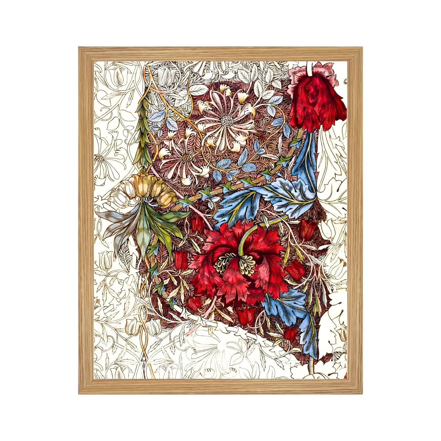 Large Framed Corporate Office Decor Wall Art Canvas 40x60 Inch - William Morris - Red White
