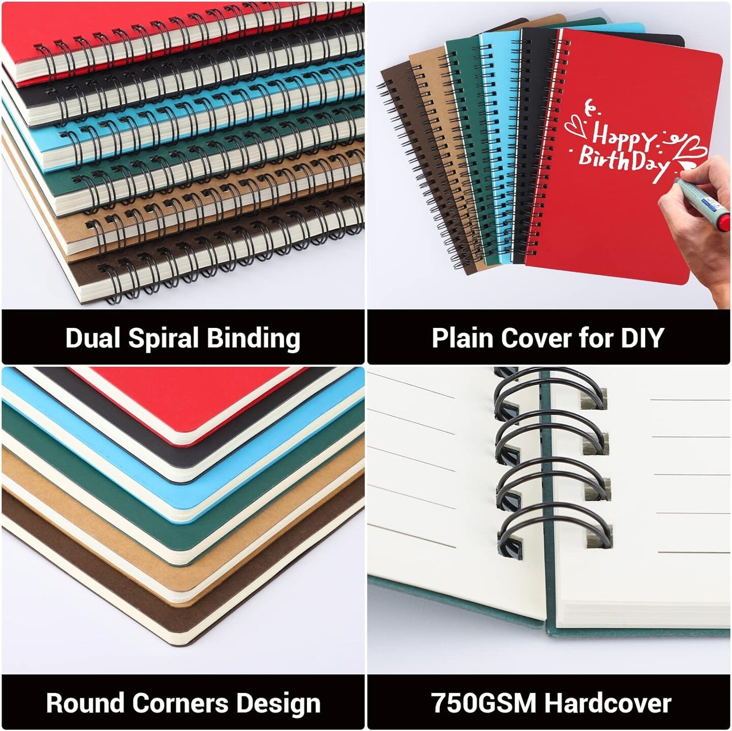 A5 Spiral Notebook, 6 Pack 5.5&#x22; x 8.3&#x22; 120 Pages Lined Travel Writing Notebooks Journal, Memo Notepad Sketchbook, Students College Office Business Subject Diary Ruled Spiral Book Journal