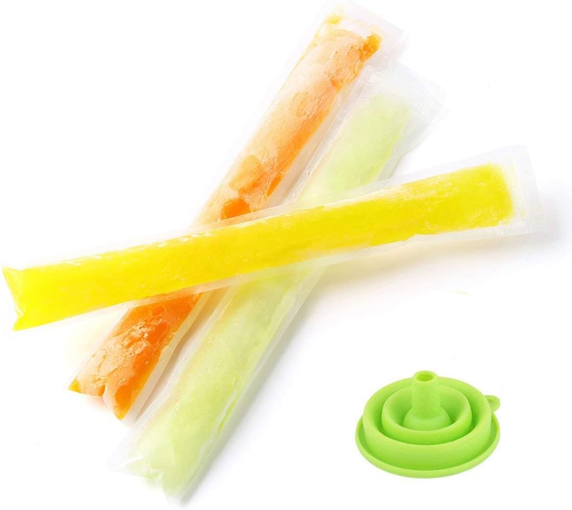 100 PCS Pop Bags Pop Mold Bags Popsicle Pouches Popsicle Molds Bags BPA Free Ice Pop Pouch with A Funnel for Yogurt, Ice Candy, Ice cream Party Favors