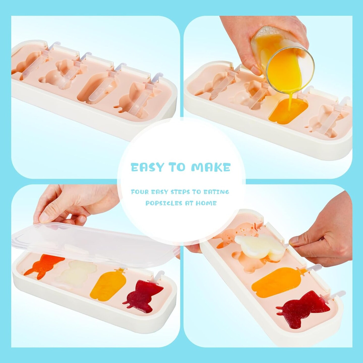 Popsicles Molds 3 Pack, Mini Popsicle Molds for Kids Baby Cute Shapes Silicone Popsicle Molds BPA Free Reusable Ice Cream Mold Popsicle Maker Homemade DIY Set (Animals&#x26;Cartoon*2)