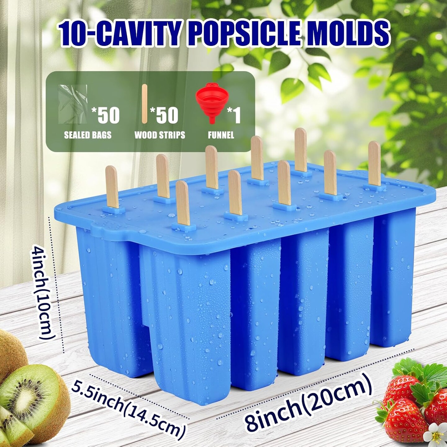 Silicone Popsicles Molds,Popcylce Molds,Food Grade Reusable Popsicle Molds for Kids,Homemade Popsicles Molds,Ice Cream Mold,Ice Pop Molds Maker with Popsicle Stick,Popsicle Bag,Funnel (Blue)