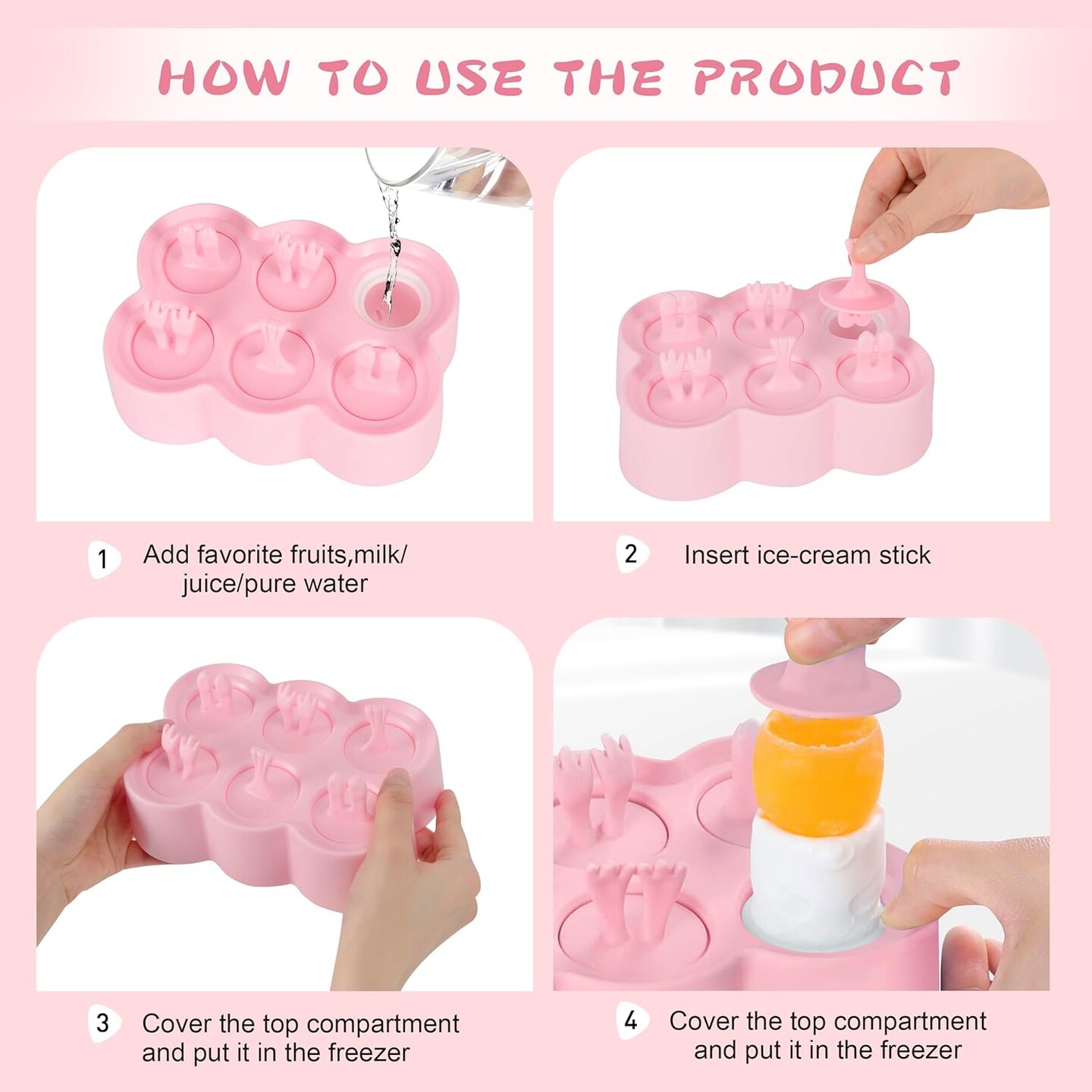 Mini Popsicle Molds Homemade Silicone Popsicle Maker Reusable DIY Ice Cream Popsicle Molds for Kids (Pink)