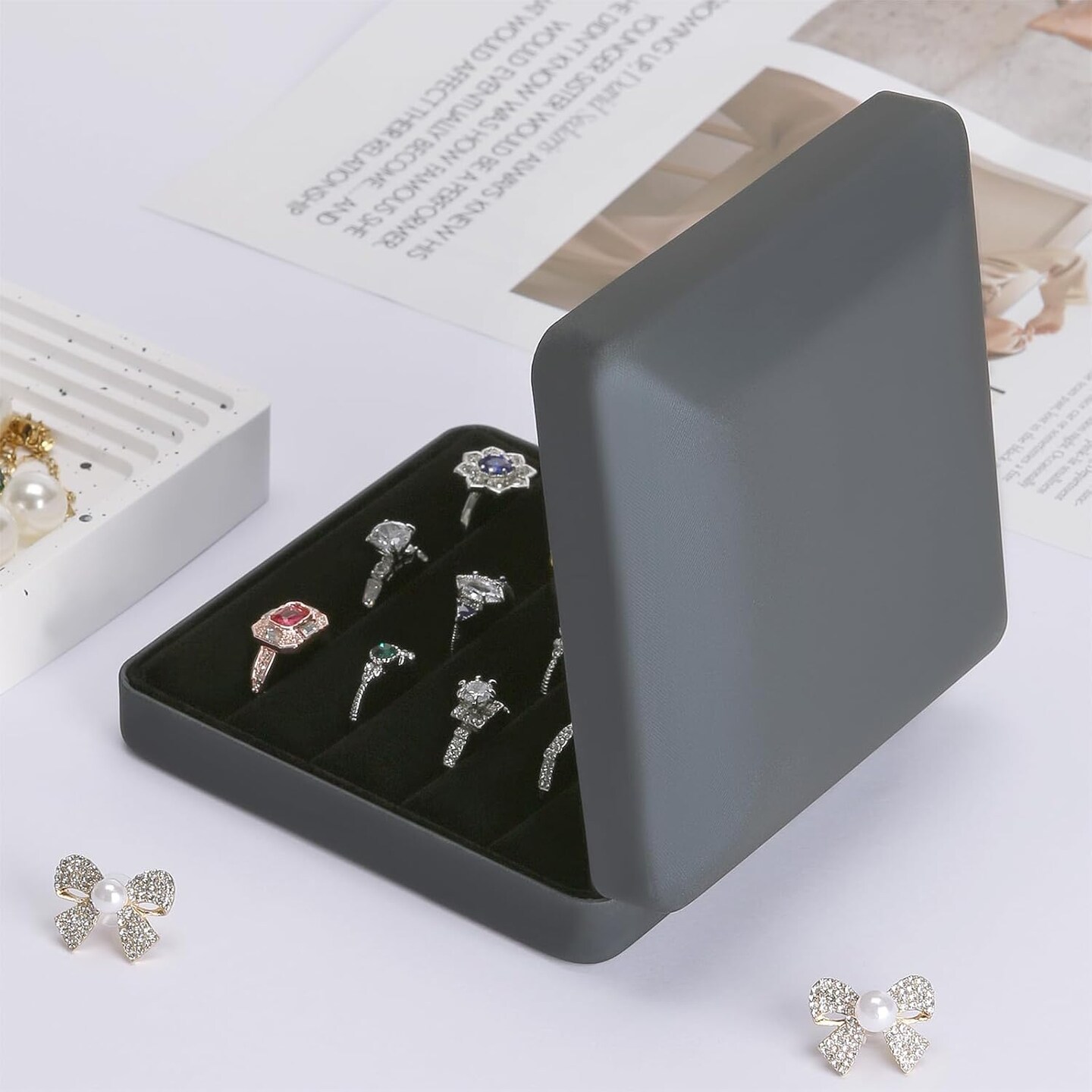Ring Storage Organizer Box for Multiple Rings, Travel Portable Jewelry Ring Stud Earring Case