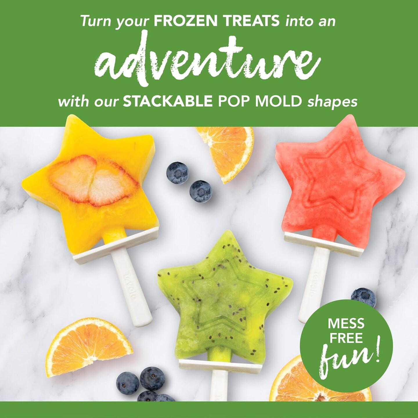 Silicone Popsicle Molds with Sticks (4-Pack, Star) - Reusable Ice Pop Molds for Homemade Flavored Ice Pops &#x26; Frozen Snacks - Stackable Popsicle Maker with Lid, Dishwasher Safe &#x26; BPA-Free