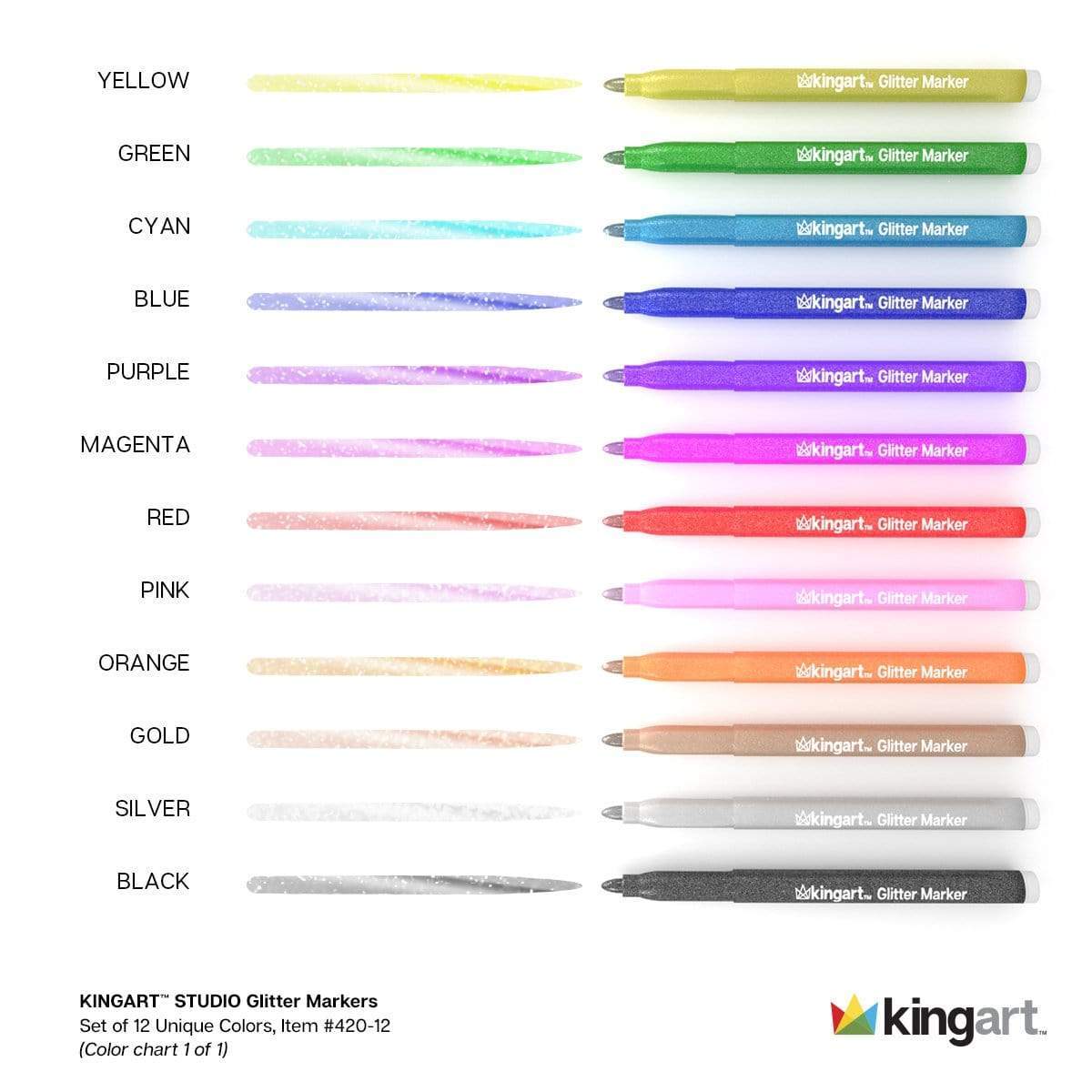KINGART&#xAE; Glitter Markers 12 Colors