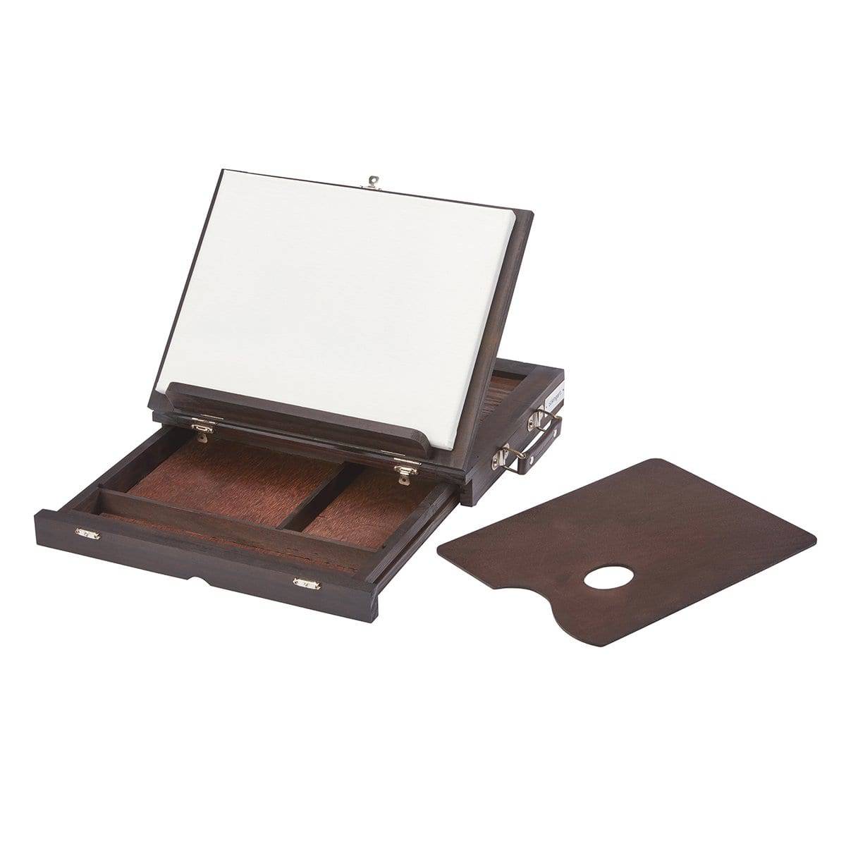 KINGART&#xAE; Studio Wooden Tabletop Desk Easel with Storage Drawer, Wood Paint Palette, Espresso Finish