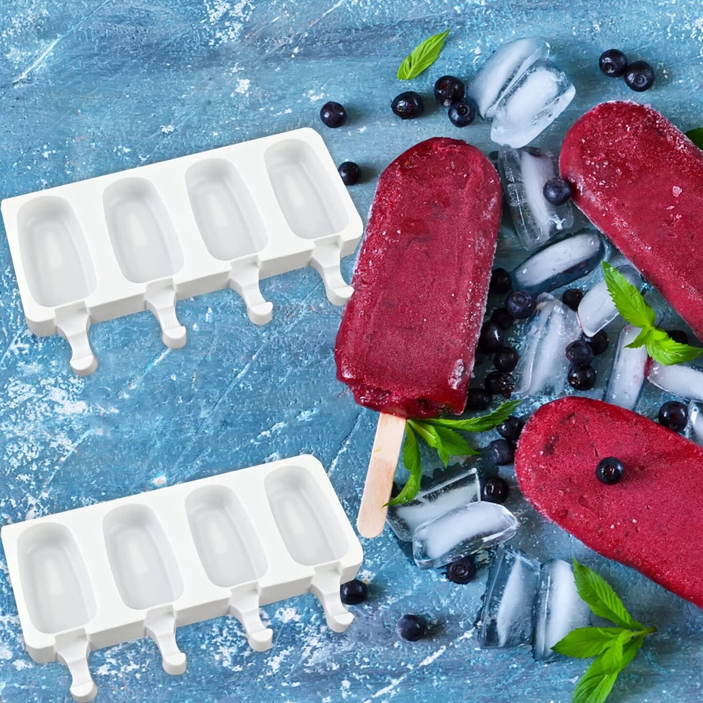 10 Pcs Ice Cream Molds, Silicone Popsicles Molds Ice Pop Molds Ice Cream Maker with 200 Wooden Sticks for DIY Ice Cream Chocolate Dessert