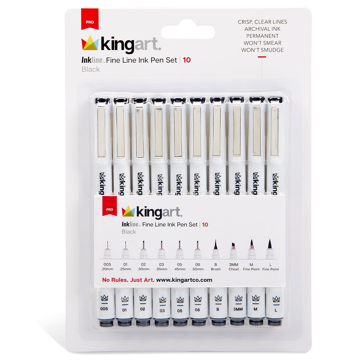 KINGART&#xAE; Inkline&#x2122; Fine Line Art &#x26; Graphic Pens, Archival Black Japanese Ink, Set of 10 Assorted Nibs