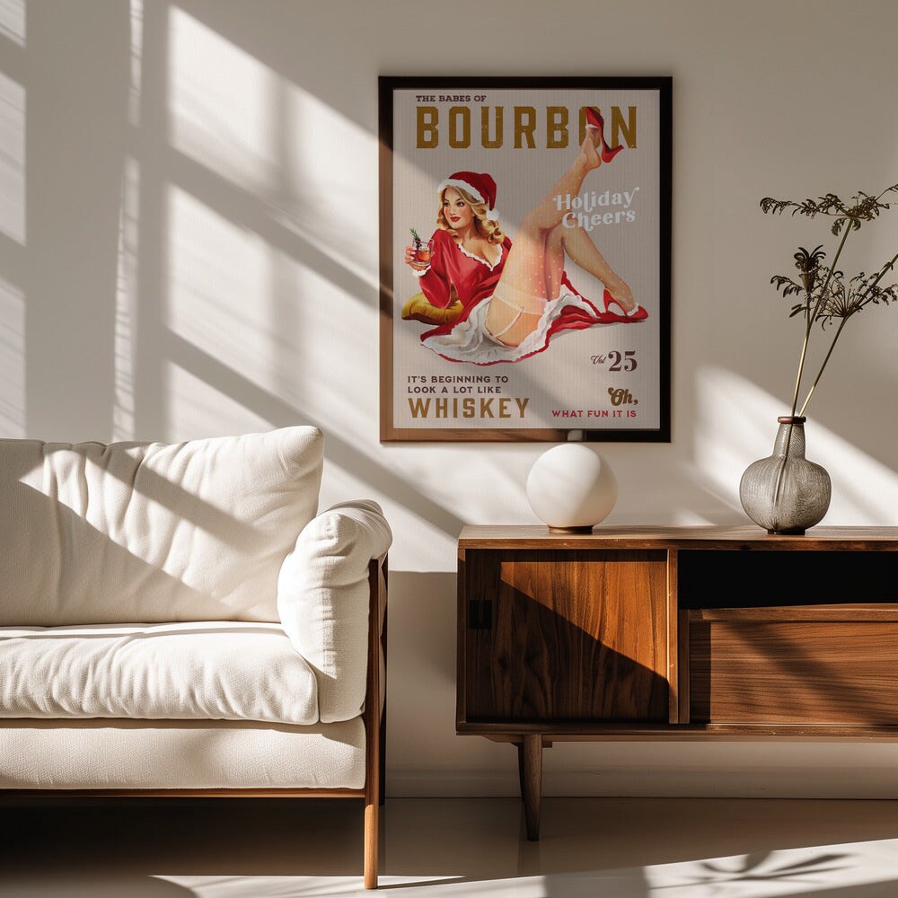 Babes of Bourbon Vol 25 Holiday Cheer Christmas Pinup - The Whiskey Ginger 24x36 Black Framed Art | Home or Office Art