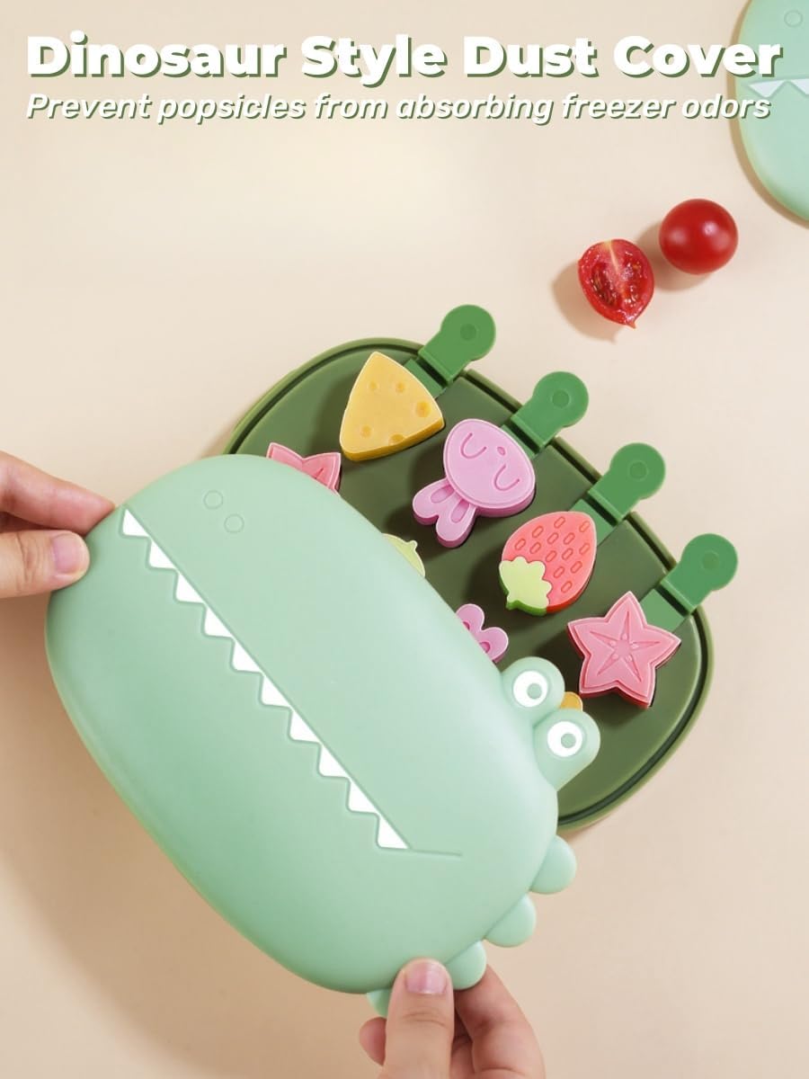 Silicone Popsicle Molds, Dinosaur Animal Small Mini Popsicles Molds, Fun Shaped Homemade Ice Popsicle Molds Set, BPA Free (Green-crocodile(8 pieces))