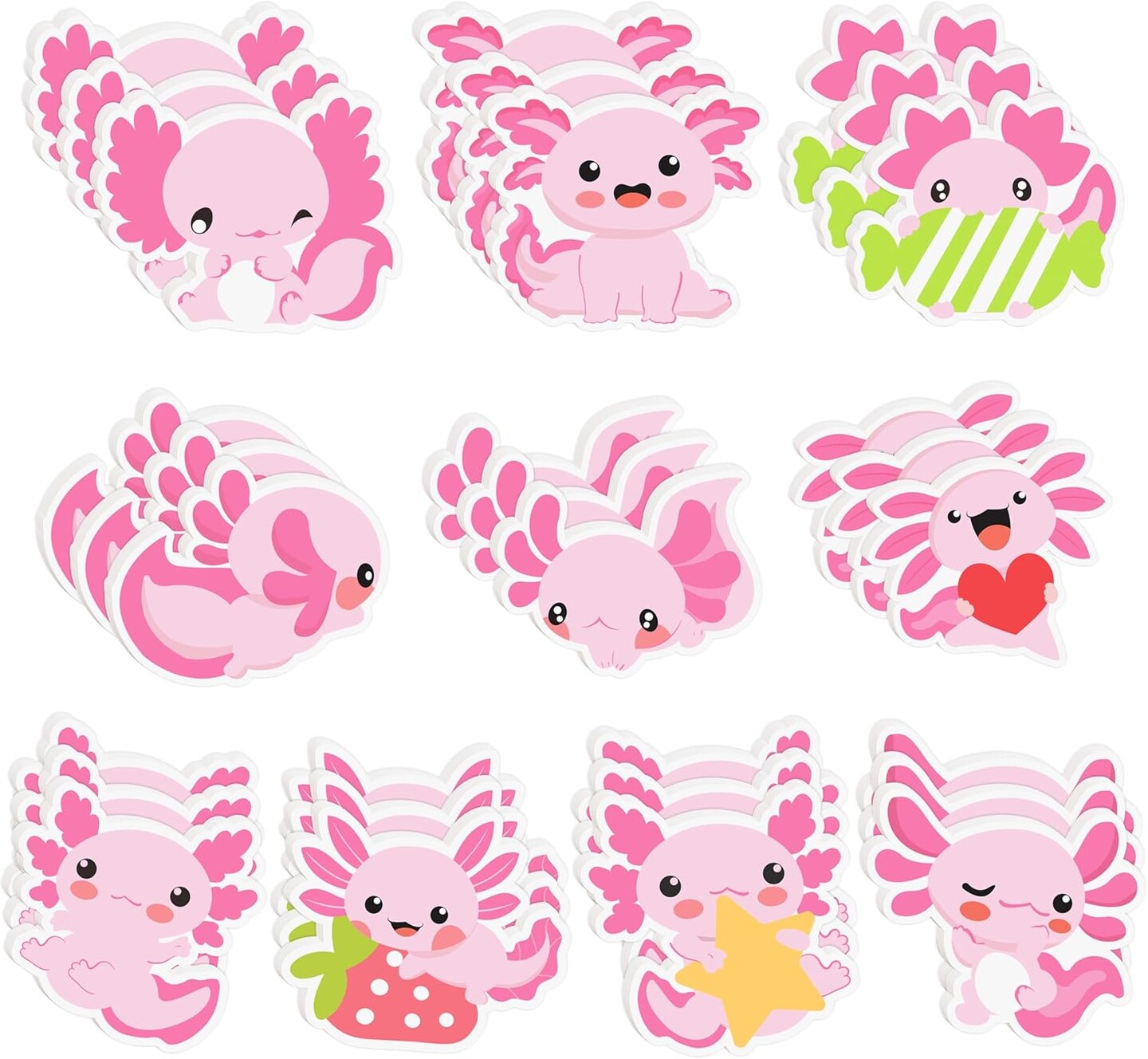 30 Pack Cute Axolotl Sticky Notes, Mexican Walking Fish Shaped Self Sticky Notepads Animal Writing Memo Pads Teacher Appreciation Gift Back to School Office Supplies Birthday Party Favors